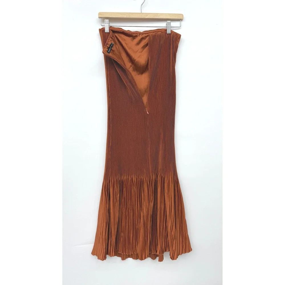 Abercrombie & Fitch Strapless Pleated Maxi Dress Womens Small Rust Copper